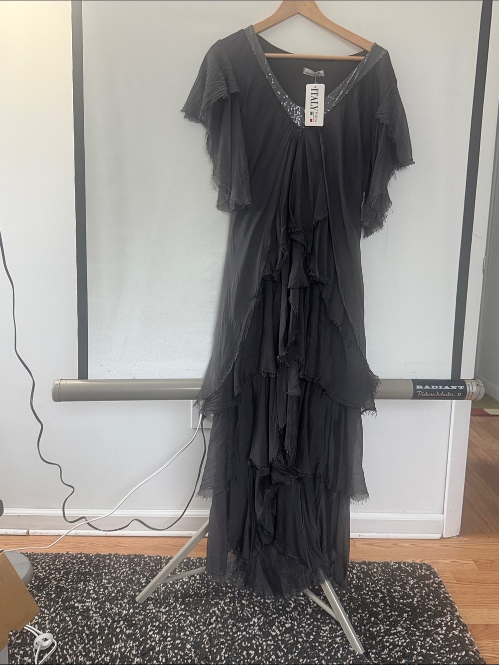 Moda Charcoal Layered V-Neck Maxi Dress
